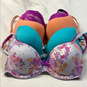 Victoria's Secret Vibrant Floral and Solid Bras - Purple, Orange, Teal